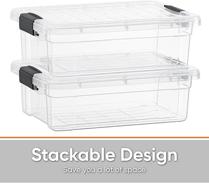 Superio Storage Bins with Lids- 2 Pack, 4.5 Qt Clear Boxes for Organizing, Stackable Plastic Containers- BPA Free, Non-Toxic, Odor Free, Organizer for Home, Office, Dorm