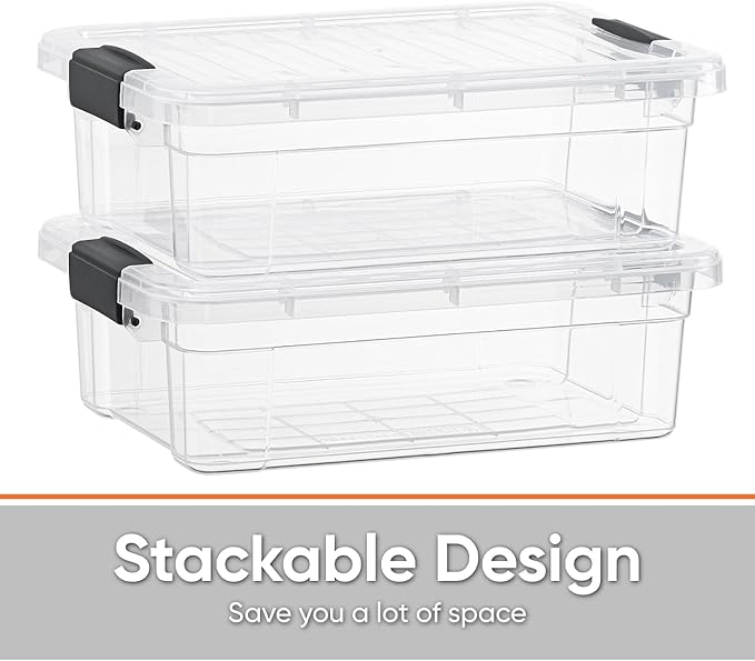 Superio 7.4 Quart Clear Plastic Storage Bin with Lid, Non-Toxic, BPA Free, Odor Free, Organizer Storage Box, Stackable Plastic Tote for Home, Garage, School, and Office, 10 Pack
