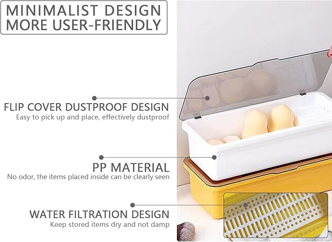 Flatware Tray with Lid and Drainer,Silverware Tray Kitchen Dinnerware Holder and Utensil Storage Container for Flatware and Silverware(Yellow)