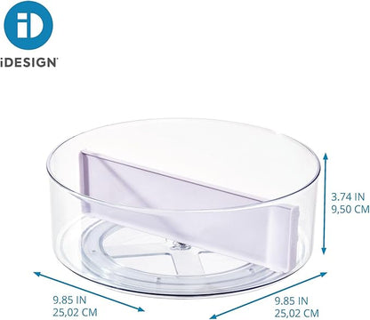 Rosanna Pansino x iDesign Recycled Plastic Divided Lazy Susan Turntable with Lid, Clear Bin/Lavender Sprinkles Divider, 10" D x 3.69" H