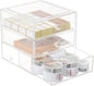 AJIODA Makeup Drawer Organizer Box with 3 Drawers, Acrylic Cosmetic Display Case Vanity Organizer Jewelry Storage Box Stackable Storage for Cosmetics, Skin Care, Bathroom, Countertop, Clear