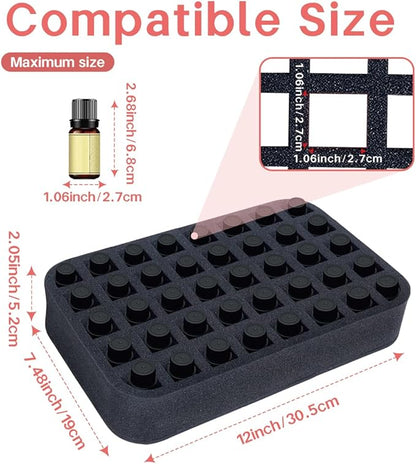 Essential oils Organizer Holder Foam Pad with Slots, Holds 40 bottles of 10ml、15ml Bottles, Removable Dividers，Black