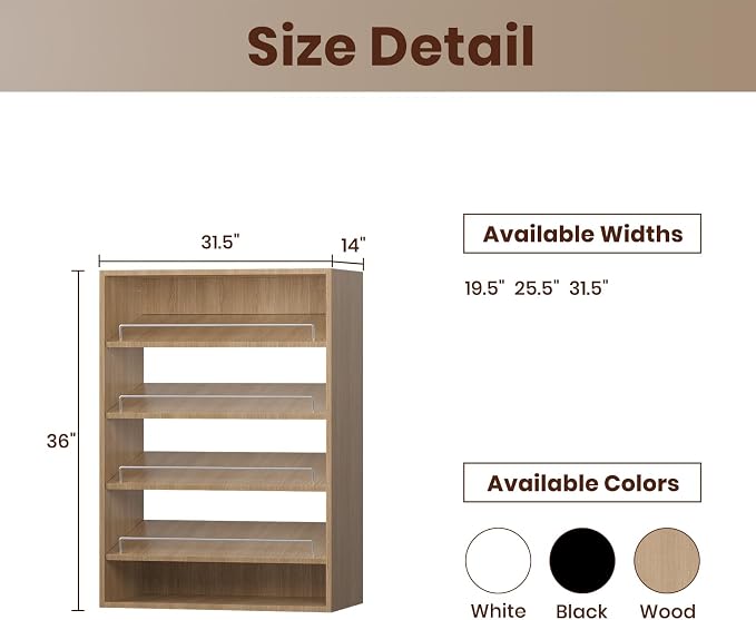 ROOMTEC 31.5" Shoe Shelf Short Tower Closet Unit, Modular Closet System with Shelf, Wardrobe Organizer for Bedroom or Walk-in Closet, Wall Mounted, Customizable Clothes Storage Unit, Wood