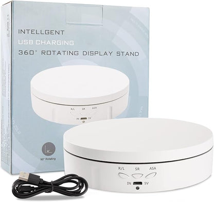 22 lbs Motorized Rotating Display Stand for Jewelry, 360 Degree, Automatic Mute Rotating Display Stand, Electronic Turntable with USB Charging Port for Display, Photography Products, Cupcakes, Toys