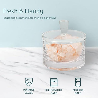Clear Salt Cellar with Lid, 7oz Crystal Glass Salt Box Salt and Pepper bowls, Salt Container Holder for Kitchen, Storage Container for Candies, Coffee, Sugar