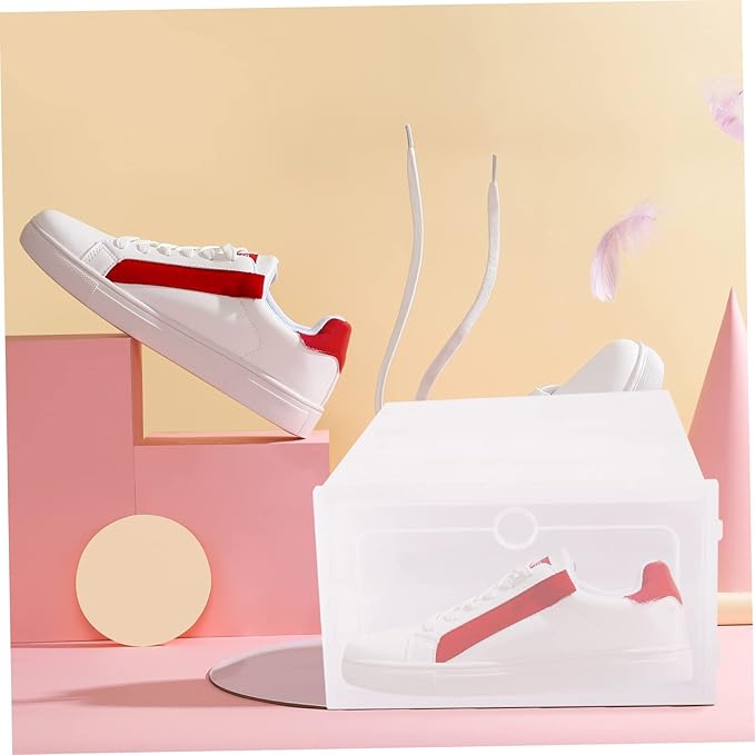 6pcs Shoes Storage Box Lid Plastic Shoe Containers Stackable for Home Office Closet