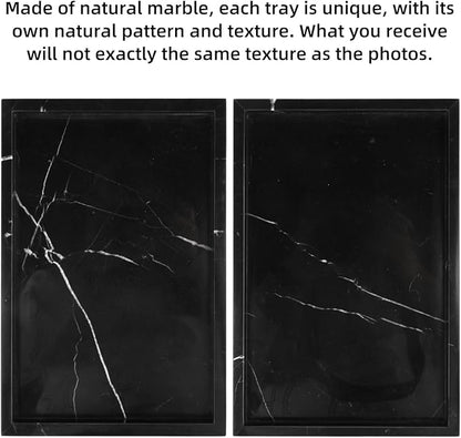 Marble Bathroom Vanity Tray, Natural Luxury Vanity Home Kitchen Bathroom Table Tray, Stone Decorative Countertop Dresser Trays for Key Coffee Perfume Jewelry Makeup (Black Marquina, 12"x 8" x1.2")