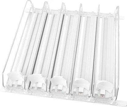 Pilipane 5pcs Self Pushing Soda Can Dispenser Drink Organizer for Fridge Automatic Beverage Pusher Glide System Adjustable Dividers for Beer Pop Cans Water Bottles Pantry Garage Coolers (White)