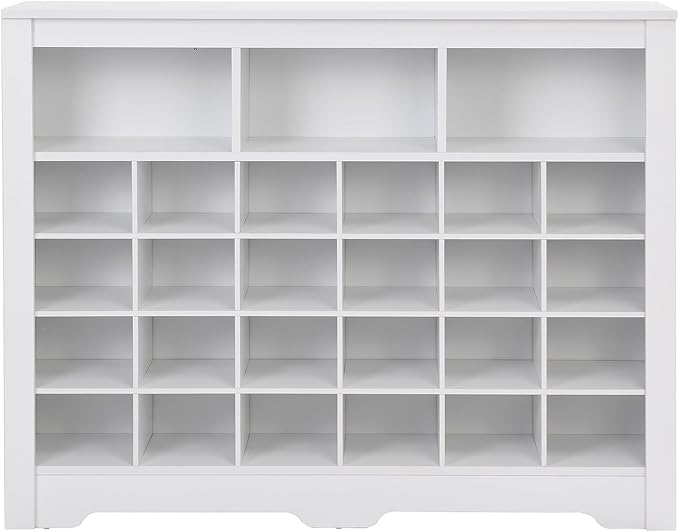 JIVOIT Modern Square Shoe Cabinet with Curved Base, Sleek Design 24 Shoe Cubby Console, Versatile Sideboard for Hallway, Bedroom, Living Room (White,Curved Base)
