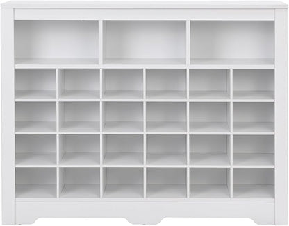 JIVOIT Modern Square Shoe Cabinet with Curved Base, Sleek Design 24 Shoe Cubby Console, Versatile Sideboard for Hallway, Bedroom, Living Room (White,Curved Base)