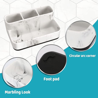 zccz White Marble Design Makeup Organizer - Bathroom Counter Storage for Toothbrushes and Cosmetics - Anti-Slip Cabinet Holder with 4 Compartments - Ideal Vanity Accessory for Organizing Essentials
