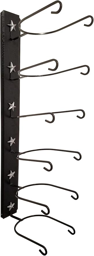 6-Hat Cowboy Hat Rack – Crown Down Wall Mount – Black Powder Coat with Silver Stars – American Made Steel