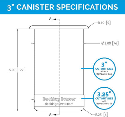 Docking Drawer 3" Stainless Steel Canister for Hot Tools, Capped Design, Safely Stow Styling Tools