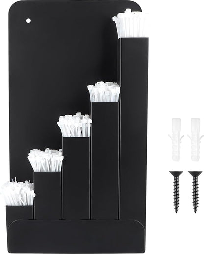 Cable Tie Organizer Holder with Screws, Metal Zip Tie Storage Container for Trailer, Workshop, Tool Box, Garage (Black)