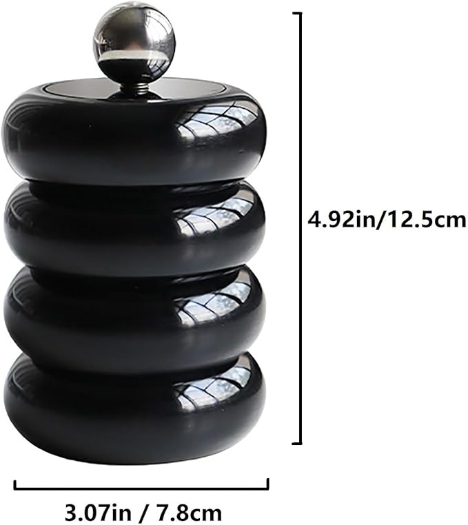 Tissting Qtip Holder Dispenser 7.8 x 12.5cm Black Resin Doughnut Shape Cotton Swab Storage Container with Lid, Qtip Dispenser Jars for Bathroom Vanity