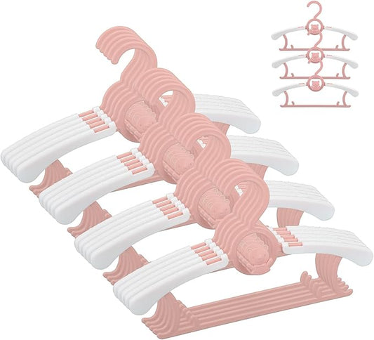 Baby Nursery Closet Hangers, JSF 20pcs Pink Ultra Thin Non-Slip and Extendable Laundry Infant Pant Hanger for Newborn Clothes Adjustable Children Coat Hanger for Girl Boy Toddler Kids Child