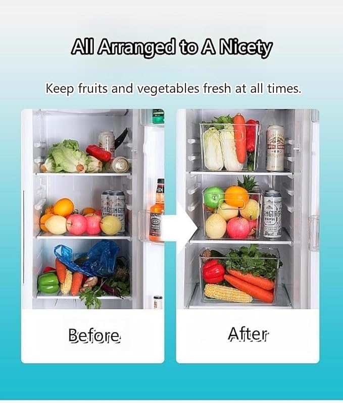 Set of 8 pantry organizers and storage, Clear Plastic Storage Bins for Kitchen Organization, Freezer Storage, Home Edit Containers (8Large)