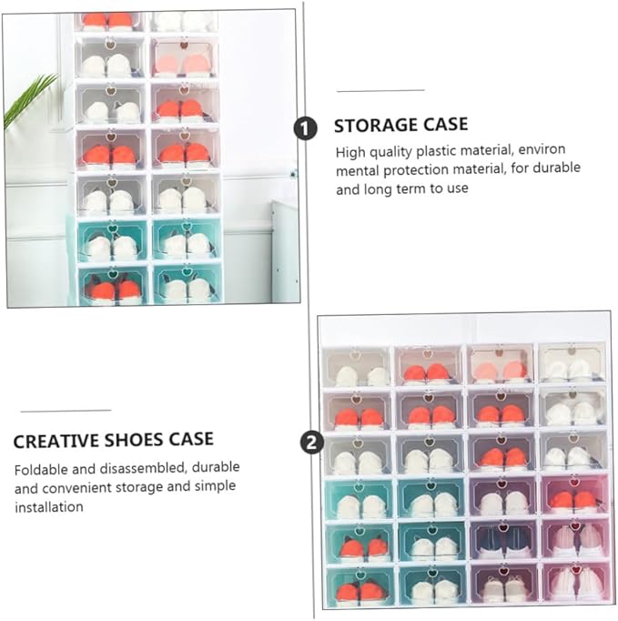 Large Plastic Shoe Storage Box Set, 6pcs Thickened Drawer-style Shoe Organizer with Flip Lid for Closet and Home Storage