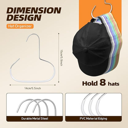 Hat Organizer for Baseball Caps Metal Hat Rack for Closet - 6 Pack Space Saving Cap Rack Holds Baseball Caps, Accessories - Multi Functional Storage Hanger