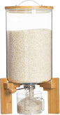 HBlife 18-22 Lbs Glass Rice Dispenser with Wooden Stand Flour and Cereal Container with Glass Measuring Cup Pantry Food Organization Storage Bin with Airtight Bamboo Lid, 11L