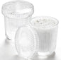 Glass Qtip Dispenser 2 Pack, Clear Bathroom Storage Organizer for Cotton Swabs, Balls, Pads & Floss Picks, Vanity Makeup Essential Accessories (Clear)