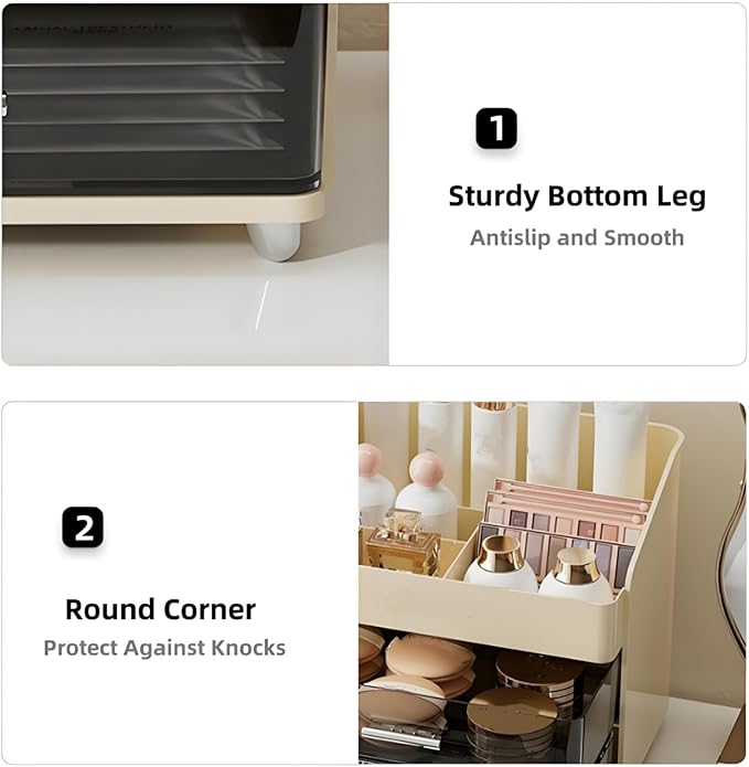 Covzoe Large Makeup Organizer with Brush Holder, Spacious Cosmetics Display Case with Drawers for Vanity, Skin Care Storage Solution for Lipstick Beauty Essential Bathroom Countertop