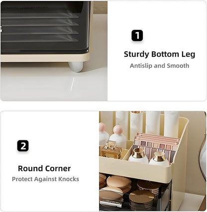 Covzoe Large Makeup Organizer with Brush Holder, Spacious Cosmetics Display Case with Drawers for Vanity, Skin Care Storage Solution for Lipstick Beauty Essential Bathroom Countertop