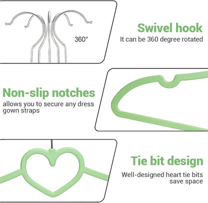 Plastic Hanger 20 Pack, Green Plastic Coat Hangers - Ultra Thin, Space Saving, Heart-Shaped, 360° Swivel Hook - Strong and Durable for Adults