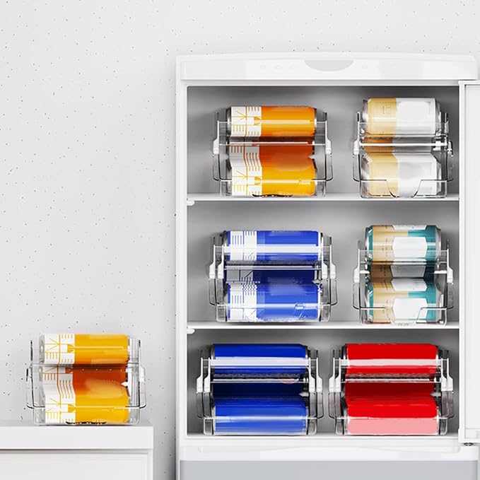 Garneck Beverage Can Dispenser Double Soda Can Organizer for Refrigerator Space-saving Drink Storage Rack for Kitchen Pantry Rvs