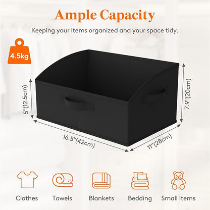 Lifewit Trapezoid Closet Storage Bins for Shelf, 6 Packs Non-woven Closet Organizer Baskets with Handles, Foldable Clothes Containers Boxes for Clothing, Book, Purse, 19L, Large, Black