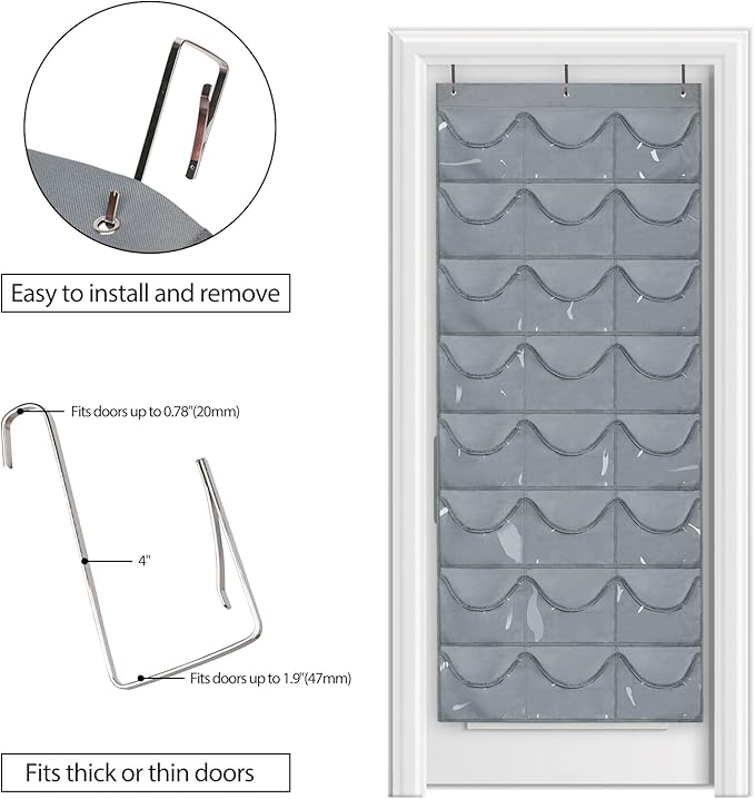 Dofilachy Hat Rack - Hat Organizer - Hat Racks for Baseball Caps, Visible Hat Holder - Baseball Rack for Wall Door with 3 Hooks, 24 Deep Pockets