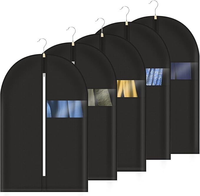 40" Garment Bag, Set of 5 Garment Bags for Hanging Clothes, Suit Garment Bag for Men, Suit Cover Bags with Clear Window for Storage Shirt, Jacket, Coat, Sweater, 5 Pack (Black)