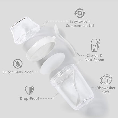 Felli On the Go Yogurt Parfait Snack Cup 12 oz with Spoon & Lid, 100% Leak Proof Granola Holder for To Go Breakfast Cereal Fruit Overnight Oats Container Reusable, Travel Hiking Camping (2, White)