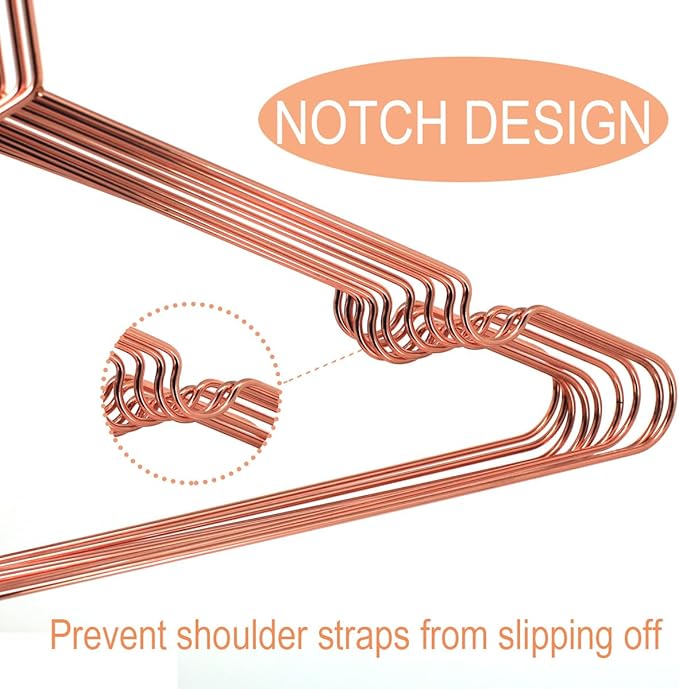 16.5" Rose Gold Copper Clothes Hangers - 10 Pack,Heavy Duty Strong Metal Hanger for Storage Display Sling Organization of Coat Shirts Dresses Jacket Elegant Standard Suit Accessory