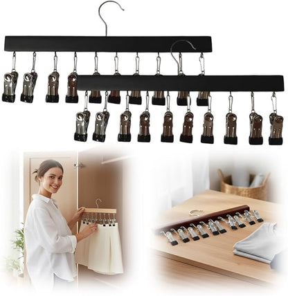 Legging Organizer for Closet, 2026 New Pants Hangers with 10 Clips, Space-Saving Clothes and Hat Storage Hook, Hanging Closet Organizer Hanger Clips for Skirts, Shorts, Trousers, Socks (Black*2)
