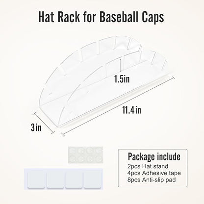 Hat Stand for Baseball Caps Display and Organizer, 2Pack Acrylic Hat Organizer for Closet, Hat Racks Storage for Bedroom, Dresser (Curved), clear