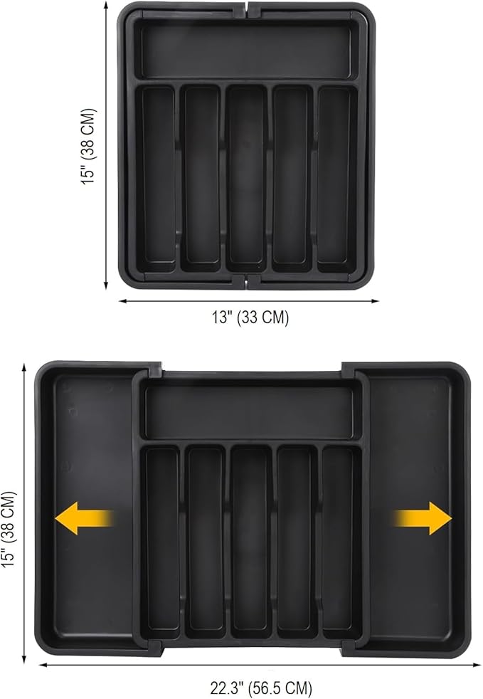 SmartSlide Silverware Drawer Organizer, Expandable Cutlery Tray for Kitchen Drawers, Adjustable Cutlery and Flatware Organizer, Spoons Forks Knives Holder Storage Dividers (57 CM x 38 CM)