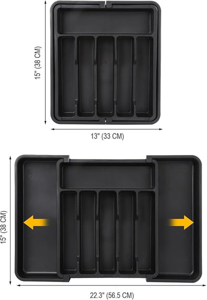 SmartSlide Silverware Drawer Organizer, Expandable Cutlery Tray for Kitchen Drawers, Adjustable Cutlery and Flatware Organizer, Spoons Forks Knives Holder Storage Dividers (57 CM x 38 CM)