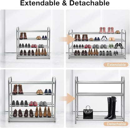 4 Tier Extendable Long Shoe Rack for Closet Shoe Organiser Strong and Sturdy Heavy Duty Metal Shoe Shelf Holds 20+ Pairs (60-100) x 22,5 x 61,5 cm
