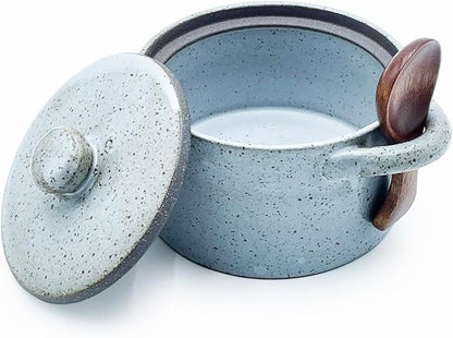 Ceramic Salt Cellar With Lid & Spoon,12oz Salt Container For Countertop,Sugar Bowl,Spice Jar(Gray B)