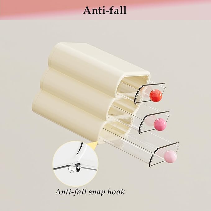 3-Tier Drawer Makeup Organizer for Vanity Small Desk - Non-Stackable Clear Front Cosmetic Storage Holder for Bathroom Counter & Office Desktop -7.9x7.5x7.3in (Cream White)