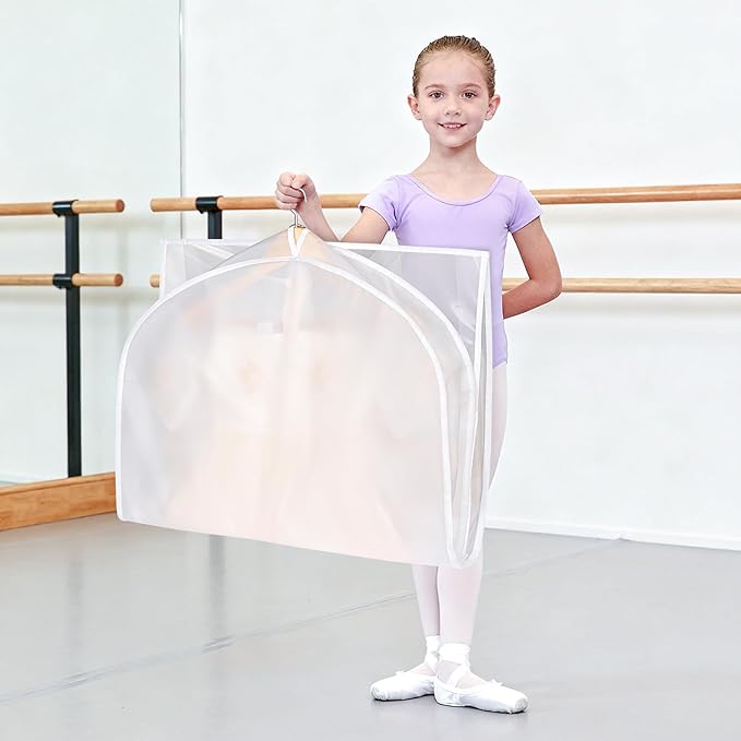 Univivi Garment Bags for Dance Costumes, 40" Foldable Dance Costume Garment Bag with 3 Zipper Pockets and 3" Gusset, Dance Dress Bags for Hanging Clothes (5 Pack, White)