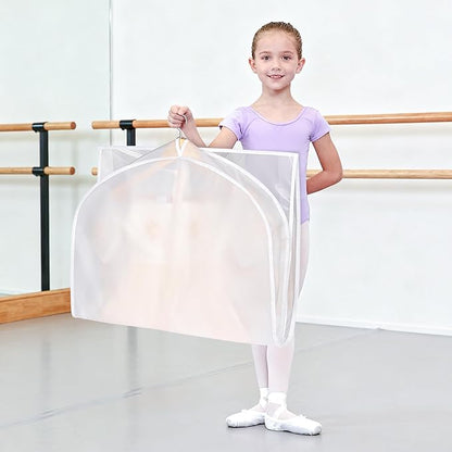Univivi Garment Bags for Dance Costumes, 40" Foldable Dance Costume Garment Bag with 3 Zipper Pockets and 3" Gusset, Dance Dress Bags for Hanging Clothes (5 Pack, White)