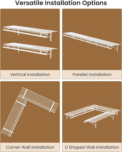 Supforce 4 Pack Closet Shelves with Triangular Brackets, 4FT X 12IN Wall Mounted Wire Shelving Orgnizer for Closet,Laundry Room,Load Up to 150lb, White