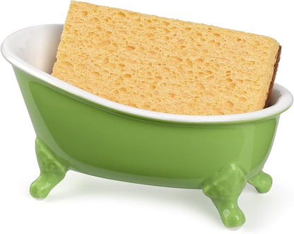 6.1" Vintage Ceramic Mini Decorative Clawfoot Bathtub Bar Soap Dish, Kitchen Sponge Holder and Shower Tray for Bathroom, 1 Pack (Lime)