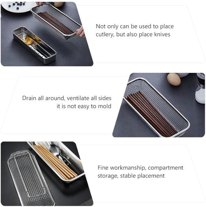 Cabilock Stainless Steel Multipurpose Cutlery Holder for Disinfection Cabinets Space-Saving Chopstick and Knife Rack with Ventilated Drain Basket Kitchen Cabinet Organizer 12.6X4.9X2 Inches