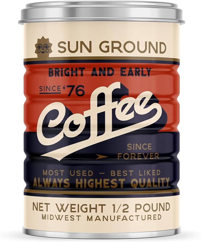 Retro Tin Can, Studio MPLS Designs, Collectable, Peel & Stick Valved End with Metal Lid, 8-12oz (4.0625 x 5.5 in) (Sun Ground Design)