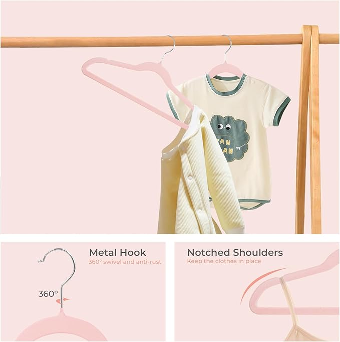 ManGotree 14 Inch Kids Velvet Hangers for Closet, Ultra-Thin Space Saving Children's Clothes Hangers, Non-Slip Felt Toddler Hanger for Youth's Clothes (66 Pack, Light Pink)