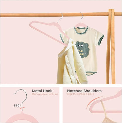 ManGotree 14 Inch Kids Velvet Hangers for Closet, Ultra-Thin Space Saving Children's Clothes Hangers, Non-Slip Felt Toddler Hanger for Youth's Clothes (66 Pack, Light Pink)
