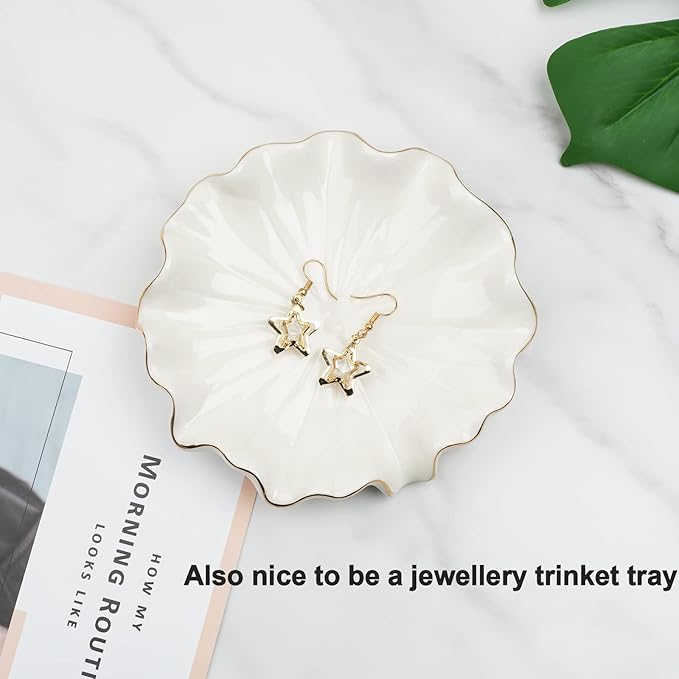 Ceramic Self Draining Soap Dish White Lotus Leaf Soap Holder Waterfall Soap Dish Soap Savers for Bar Soap, for Bathroom, for Shower, for Bar Counter